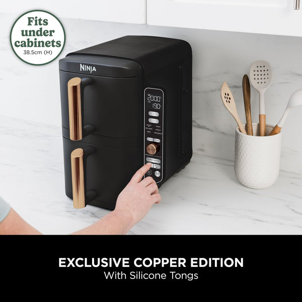 Ninja Double Stack XL Air Fryer, Vertical Dual Drawer AirFryer with 4 cooking levels, 2 Drawers and 2 Racks, Space Saving Design, 9.5L Capacity, 6 Cooking Functions, 8 Portions, Grey, SL400UK