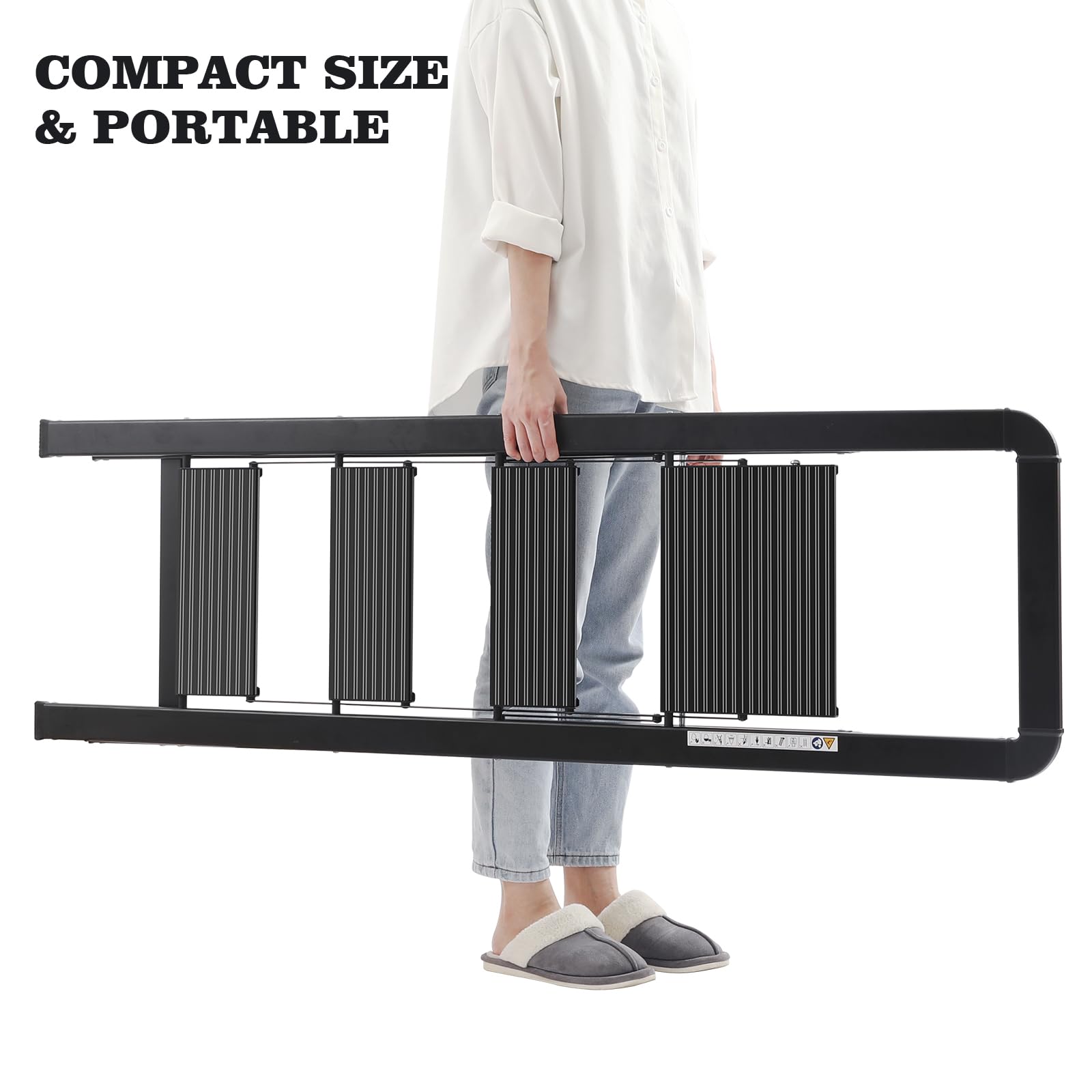 KINGRACK 2 Step Ladder with Handrail, Non-Slip Household Ladder with Folding Safety, Aluminium Folding Step Stool, Maximum Load 150 kg, Black