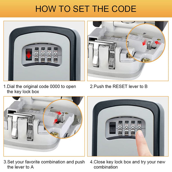 GRIFEMA Key Safe Wall Mounted Police Approved, Lock Box Outdoor 4 Digit Combination, Heavy Duty Waterproof Key Cabinet for Home Garage School Airbnb GA1003-1, Gray, External dimensions: 115x95x40mm