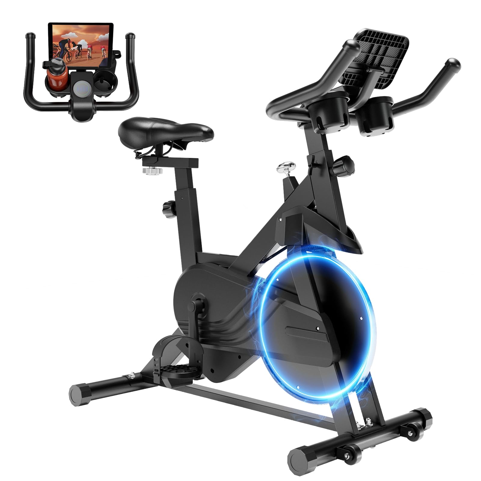 Lacuffy Exercise Bike Indoor Cycling Bike 136 kg Weight Capacity Magnetic Stationary Bike Fitness Spin Bike with LCD Display and APP for Home