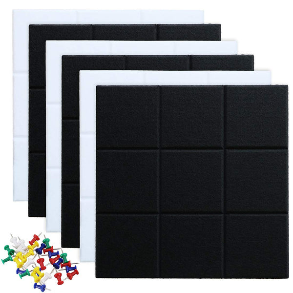Uoisaiko Large 30x30cm Felt Board Tiles with 30 Pins, Pack of 6 Bulletin Board Notice Boards for Home Office Kitchen, Self Adhesive Pin Board Wall Tiles for Photos Memos