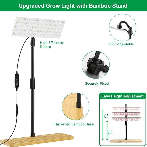 FANHAO Full Spectrum LED Grow Light with Stand, Height Adjustable Indoor Plant Light,Floor Grow Lamp with 3H/9H/12H Timer, 3 Modes and 10 Dimmable
