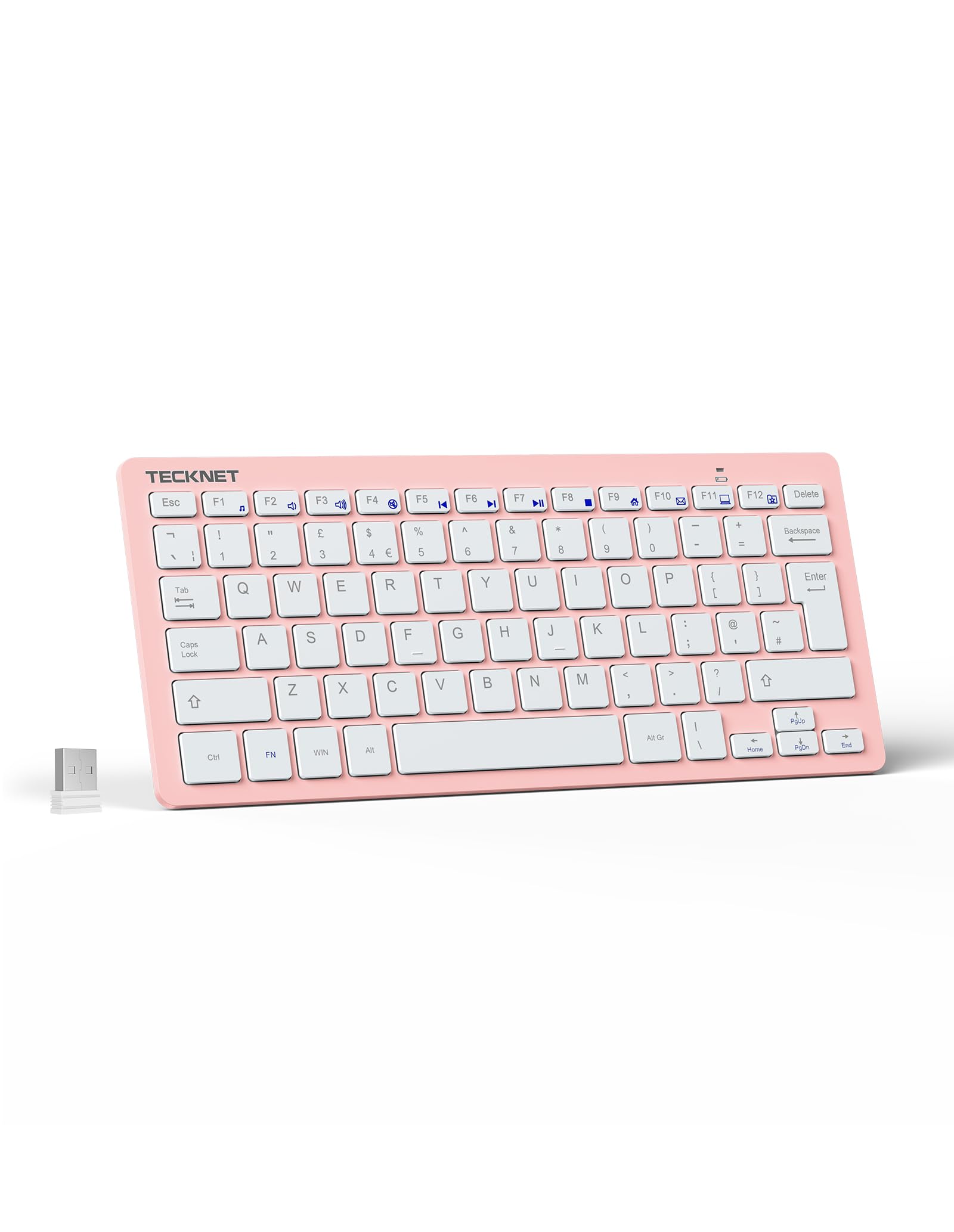 TECKNET 2.4G Wireless Keyboard For Windows/Chrome OS, UK Layout Compact Mini Keyboard, Small Silent Whisper-Quiet Keyboards with 12 months Battery Life (Pink)