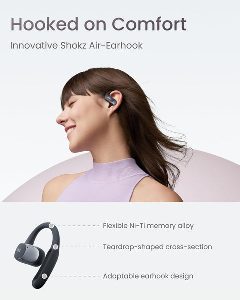SHOKZ OpenFit Air Open-Ear Headphones, True Wireless Bluetooth Earphones with Mic, Fast Charging, 28h Playtime, IP54 Waterproof for Workout - Black