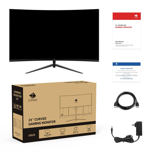 Z-Edge 24 Inch Curved Gaming Monitor 180Hz 1ms MPRT, 16:9 Full HD 1080P LED Monitor, VA Panel, 300cd/m² Brightness, FreeSync, HDMI & DisplayPort - Black