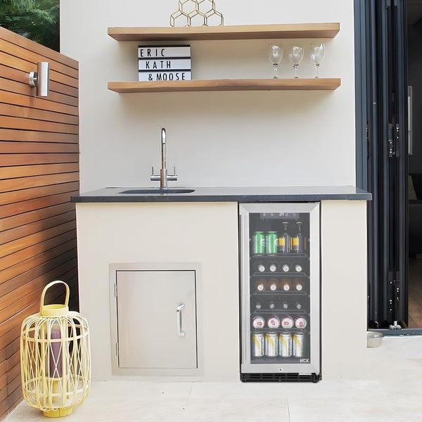 HCK 48L Mini Fridge with Glass Door, 0-15°C Cooling Zone and 2 Shelves, Compact Beverage Refrigerator Cooler for Bar and Living Room