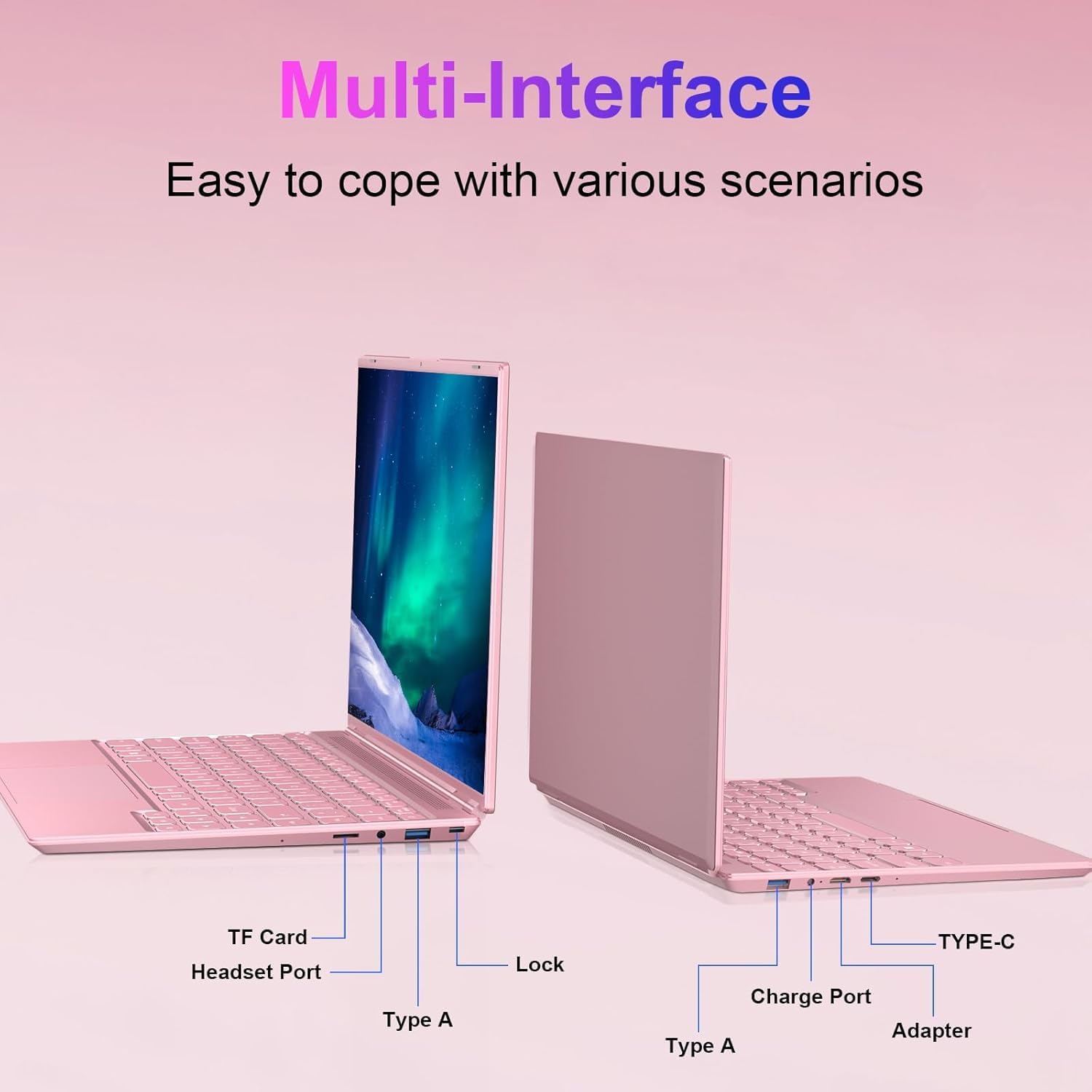 HUQPPQ 14 Inch Laptop Celeron N5095 Processor (Up to 2.9GHz) 8GB RAM 256GB SSD Win11 Laptops | FHD 1920×1200 IPS Display | WiFi 5, BT4.2, Webcam | 180° Foldable | For Students & Business-Pink-N700