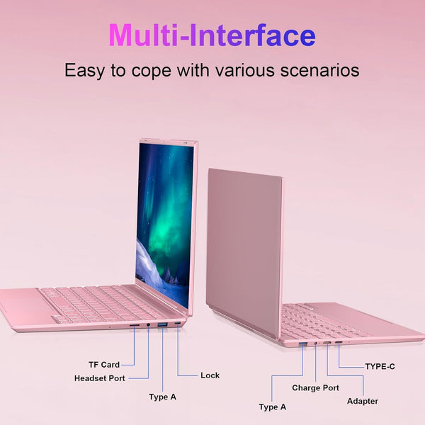 HUQPPQ 14 Inch Laptop Celeron N5095 Processor (Up to 2.9GHz) 8GB RAM 256GB SSD Win11 Laptops | FHD 1920×1200 IPS Display | WiFi 5, BT4.2, Webcam | 180° Foldable | For Students & Business-Pink-N700