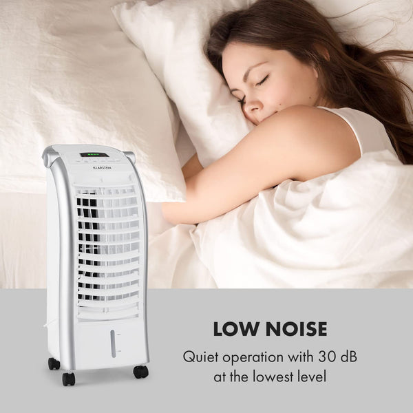 Klarstein 65W Portable Air Cooler, 4-In-1 Evaporative Air Coolers for Home, Silent with Night Mode, Humidifier, Ventilator, Small Water Cooler, 6 L Ice Fan Portable Cooler, 444m³/h Air Flow, White