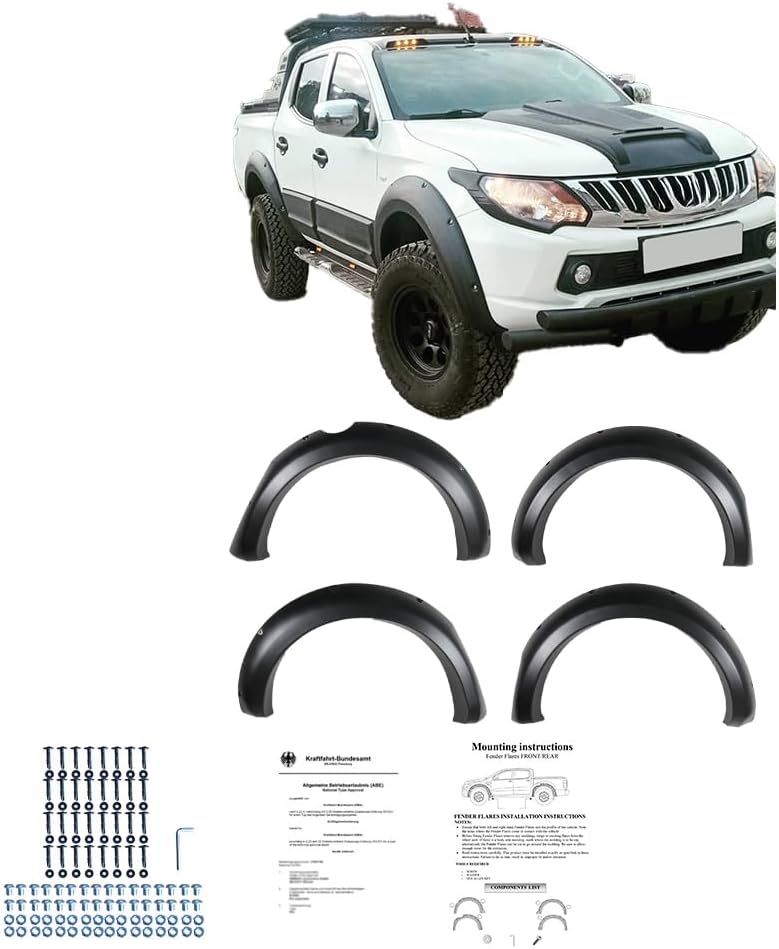 Oneway Set Fender Flares compatible with Mitsubishi L200 Triton 5 2015-2019 & Fiat Fullback 2015-2019 - Matt black