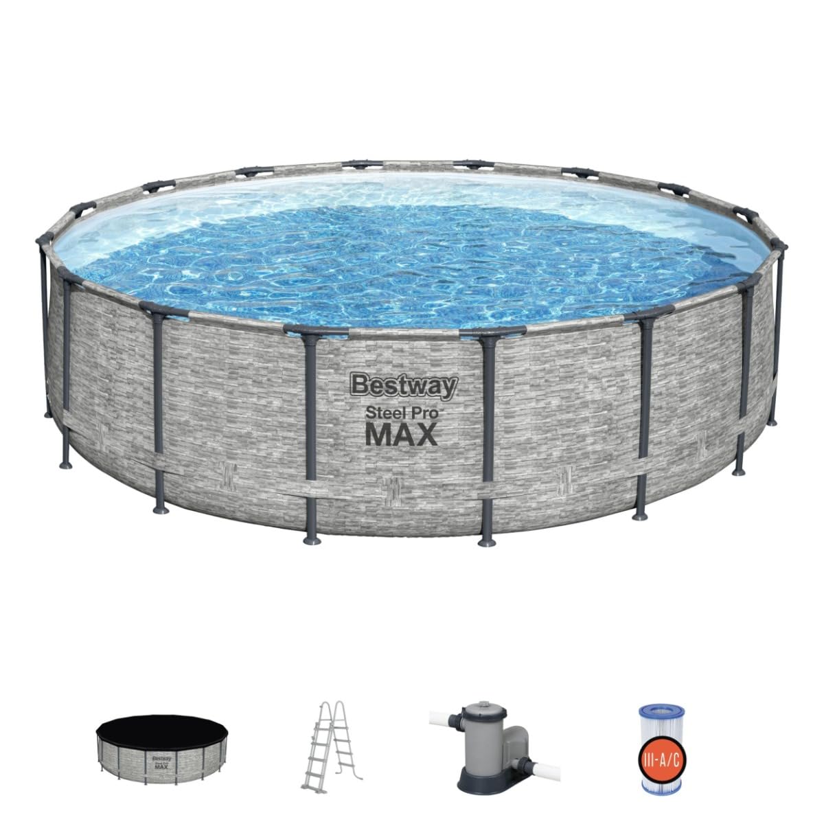 Bestway Steel Pro Max | Round Frame Swimming Pool with Filter Pump, Above Ground Frame Pools, Grey, 18ft