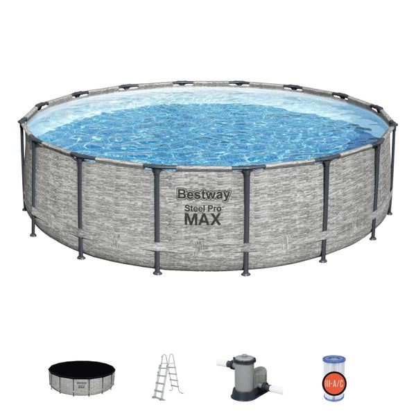 Bestway Steel Pro Max | Round Frame Swimming Pool with Filter Pump, Above Ground Frame Pools, Grey, 18ft