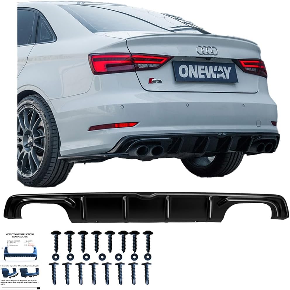 Oneway Rear Diffuser compatible with Audi S3 Sedan 8V 2013-2016 - Gloss black