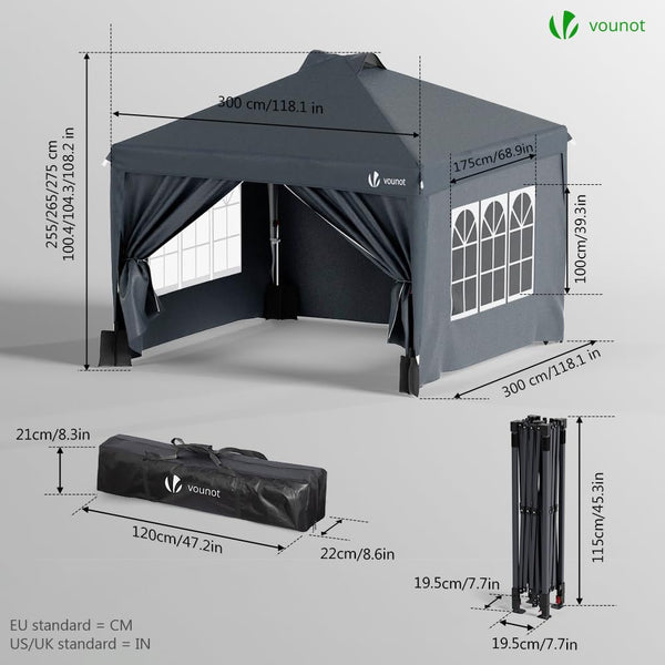 VOUNOT® 3m x 3m Pop Up Heavy Duty Gazebo with Sides, Central Lock System & 4 Weight Bags & Carry Bag, Marquee Garden Party Tent Outdoor, Green