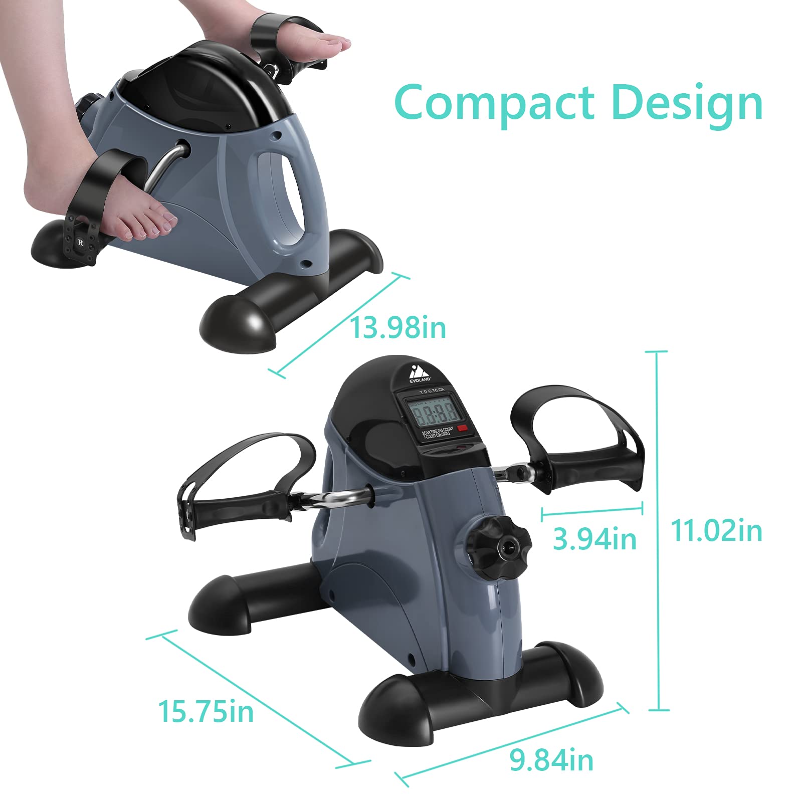 EVOLAND Mini Exercise Bike, Under Desk Bike Pedal Exerciser with Handle| Adjustable Resistance| LCD Display| Non-Slip Mat, Home and Office Workout