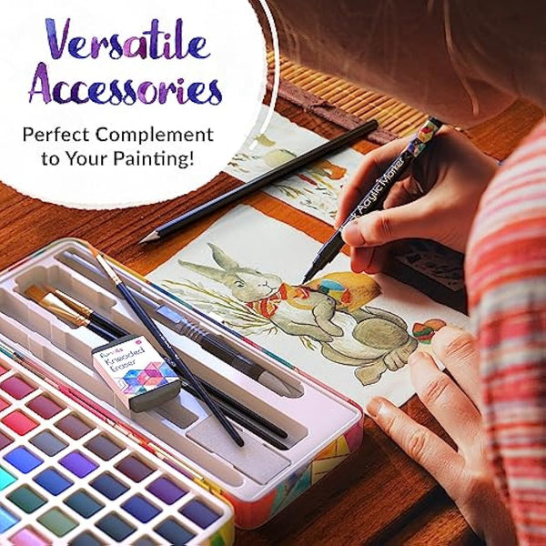 Funcils Watercolour Paint Set - Water Colour Paints Sets for Adults, Beginners | 50 Artist Quality Professional Watercolour Paints - Travel Watercolour Set, Painting Art Supplies, Kids Paint