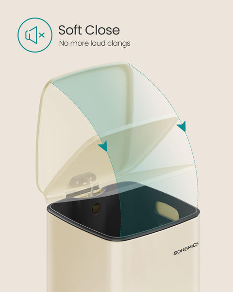 SONGMICS Kitchen Bin, 8-Gallon (30 L) Trash Bin, Steel Pedal Bin, with Inner Bucket, Soft Close and Stays Open, Ink Black LTB593B02