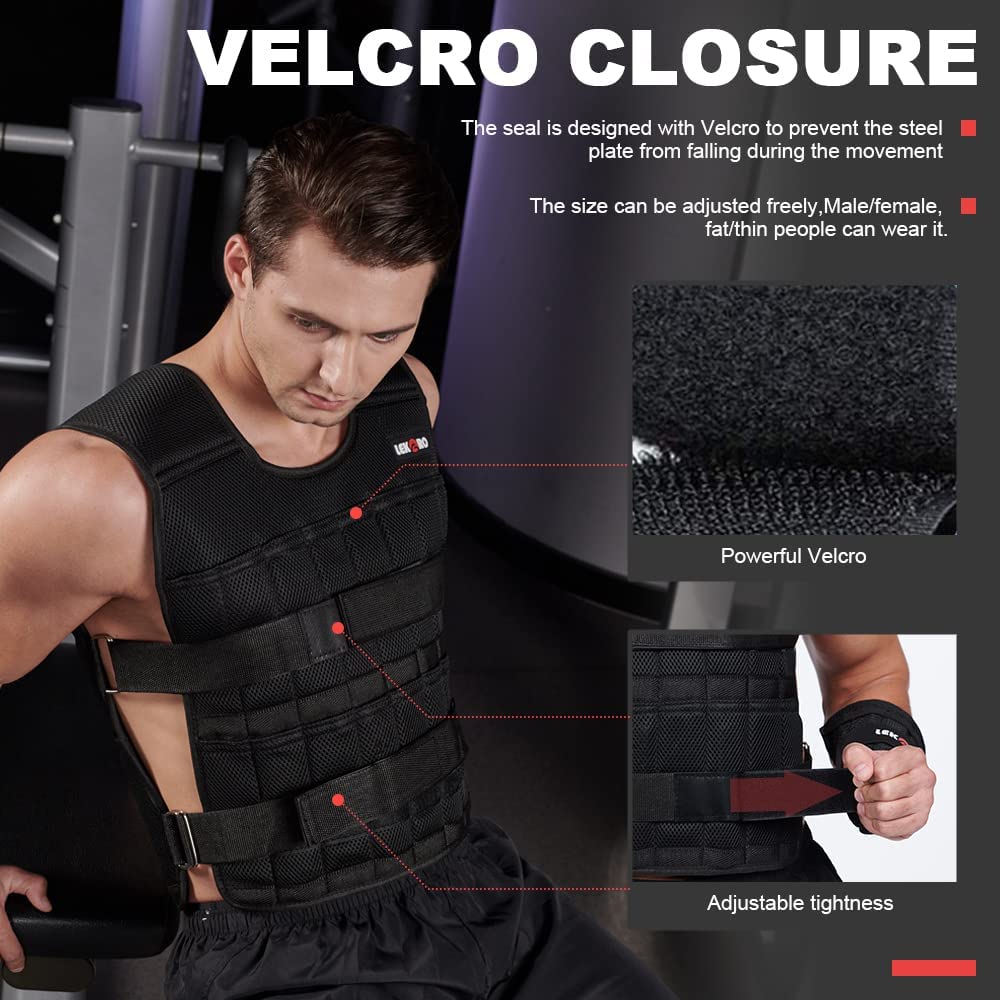 Adjustable Weighted Vest 44LB Workout Weight Vest Training Fitness Weighted Jacket for Man Woman (Included 96 Steel Plates Weights)