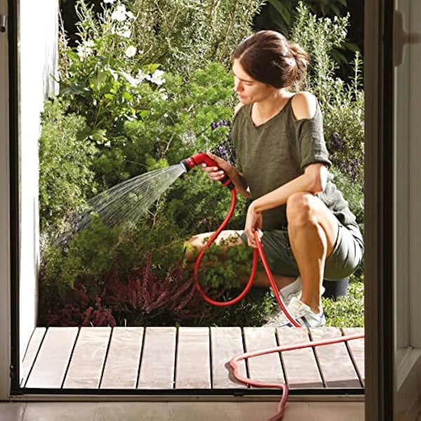 FITT YOYO 30 m, Extendable and Flexible Garden Water Hose Pipe with Multi-Function Spray Gun, Red