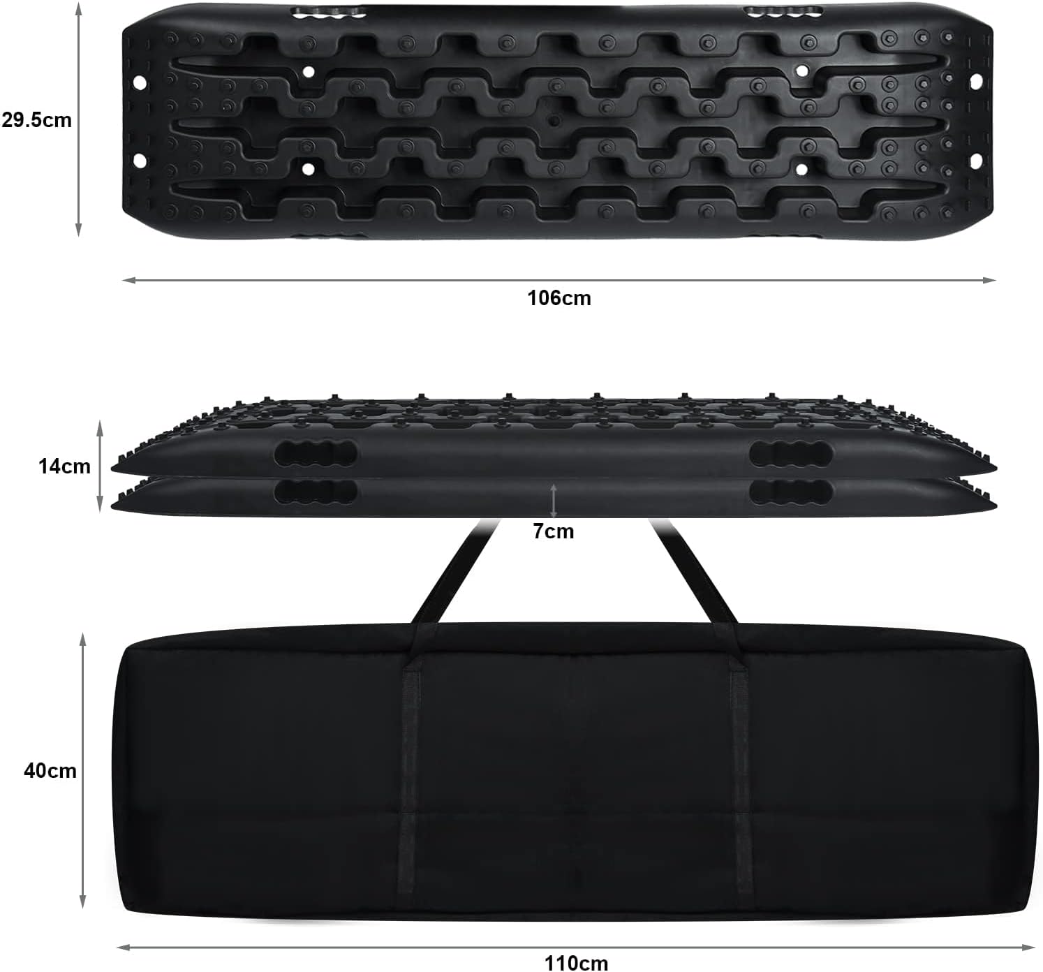 SAILUN Heavy Duty Traction Aid Recovery Boards, 2 x Sand Mats, 10T Load for Mud, Snow & Sand, Off-Road Vehicle Traction Mats with Storage Bag & Installation Tool for Cars, Trucks, Motorhomes