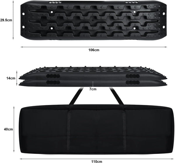 SAILUN Heavy Duty Traction Aid Recovery Boards, 2 x Sand Mats, 10T Load for Mud, Snow & Sand, Off-Road Vehicle Traction Mats with Storage Bag & Installation Tool for Cars, Trucks, Motorhomes