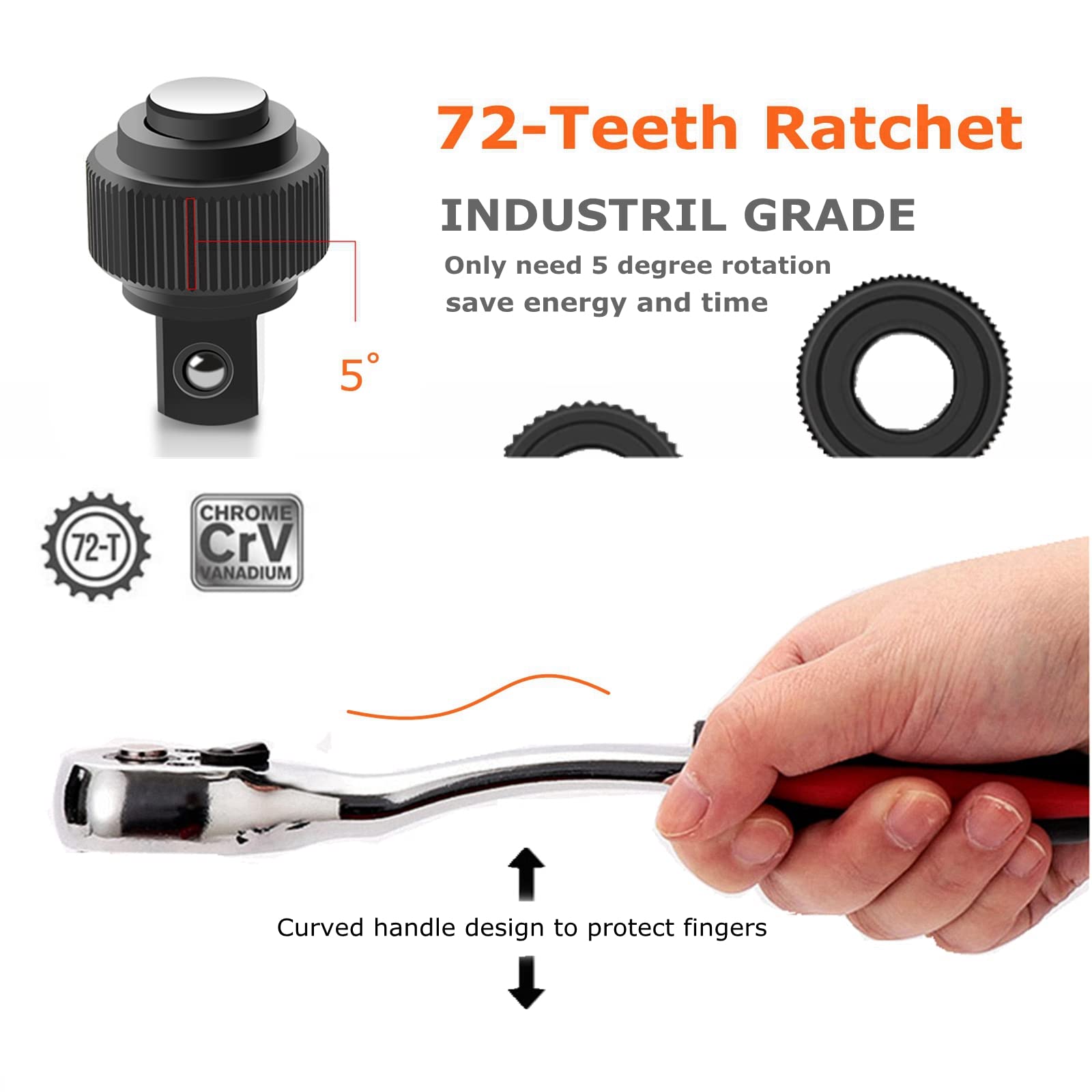 53-Piece 1/4" Socket Set,Driver Bits Metric Tool Set,72 Teeth Quick Release Ratchet Wrench Set with Flexible Extension Rods,S2 Screwdriver Bit,CRV Sockets/Deep Sockets,Tool for Car Bicycle Repair&DIY