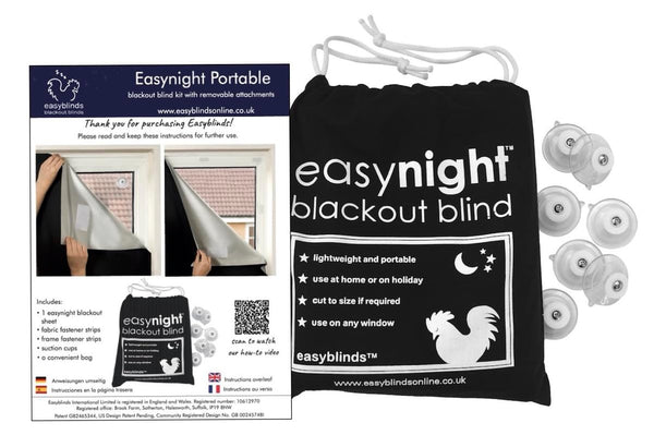 Easynight Portable Travel Blackout Blind, 100% Light Blocking Fabric, XXL, Fit Any Size/Shape Up To 300x145cm, Made to Measure Service Available, No