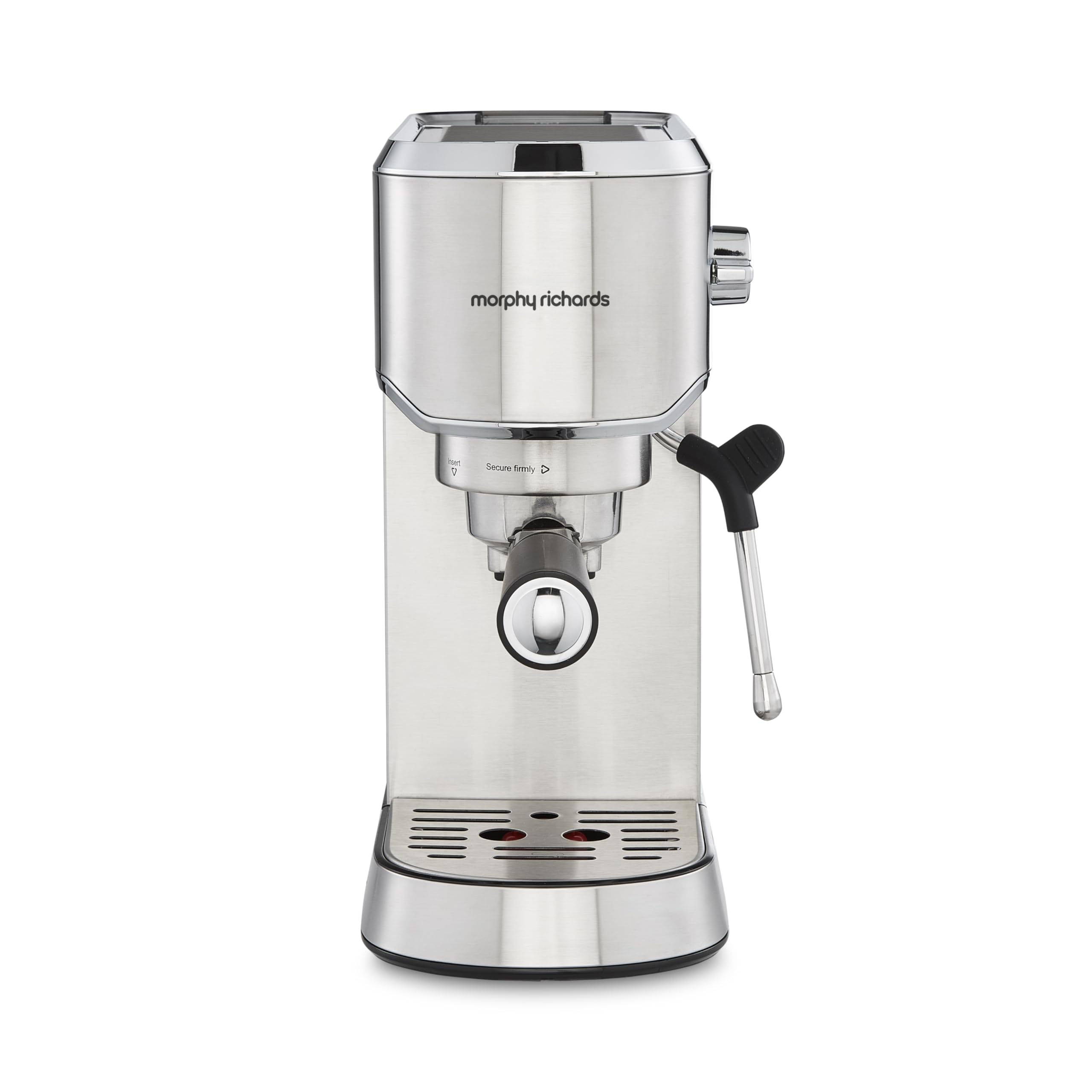 Morphy Richards Compact Espresso Machine, Dual Cup, 1L Water tank, Variable Steam Control and Milk Frother Wand, Ground Coffee and ESE Pod Compatible, Stainless Steel, 172022