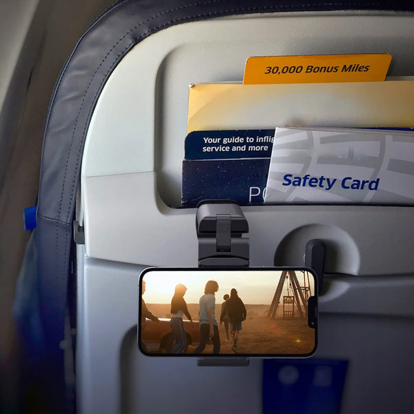 Airplane Phone Holder - Klearlook 4 in 1 Adjustable Phone Stand for Travel,360 Rotation Handsfree Viewing Flight Phone Holder,Foldable Travel Essential,Accessory for Flying/Traveling/Home/Office-Black