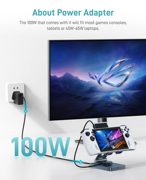 360° Rotating iPad/iPad Pro USB C Docking Station, 11-in-1 with SD TF 4.0 Reader, 4K@60Hz HDMI, RJ45, Audio, USB A, USB C, For Tablet, Steam Deck, ROG Ally, Legion Go, Msi Claw, Samsung, etc