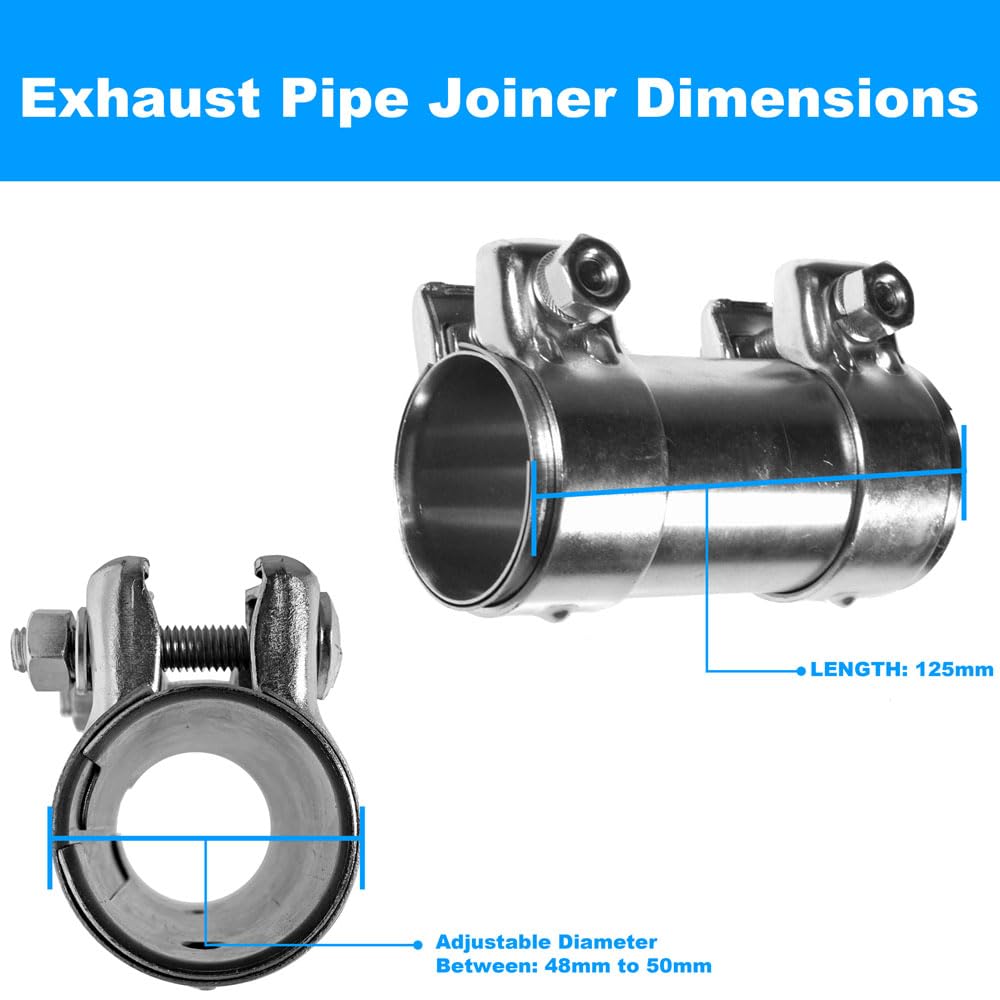 BITS4REASONS E-TECH EC015.5 New Model Heavy Duty Adjustable Exhaust Pipe Joiner/Connector 63-66MM, 125MM Long