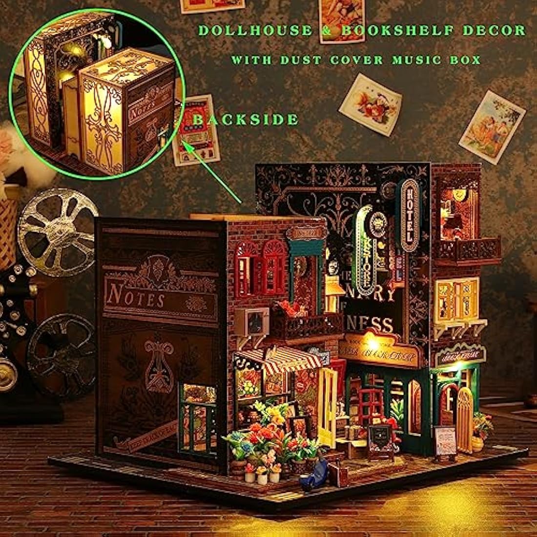 Spilay Diy Miniature House Kit with Wooden Furniture, DIY Dolls house Kit with Dust Proof Cover, Music Box and LED, 1:24 Scale Creative Gift for Women Girl Friend Lover ES009