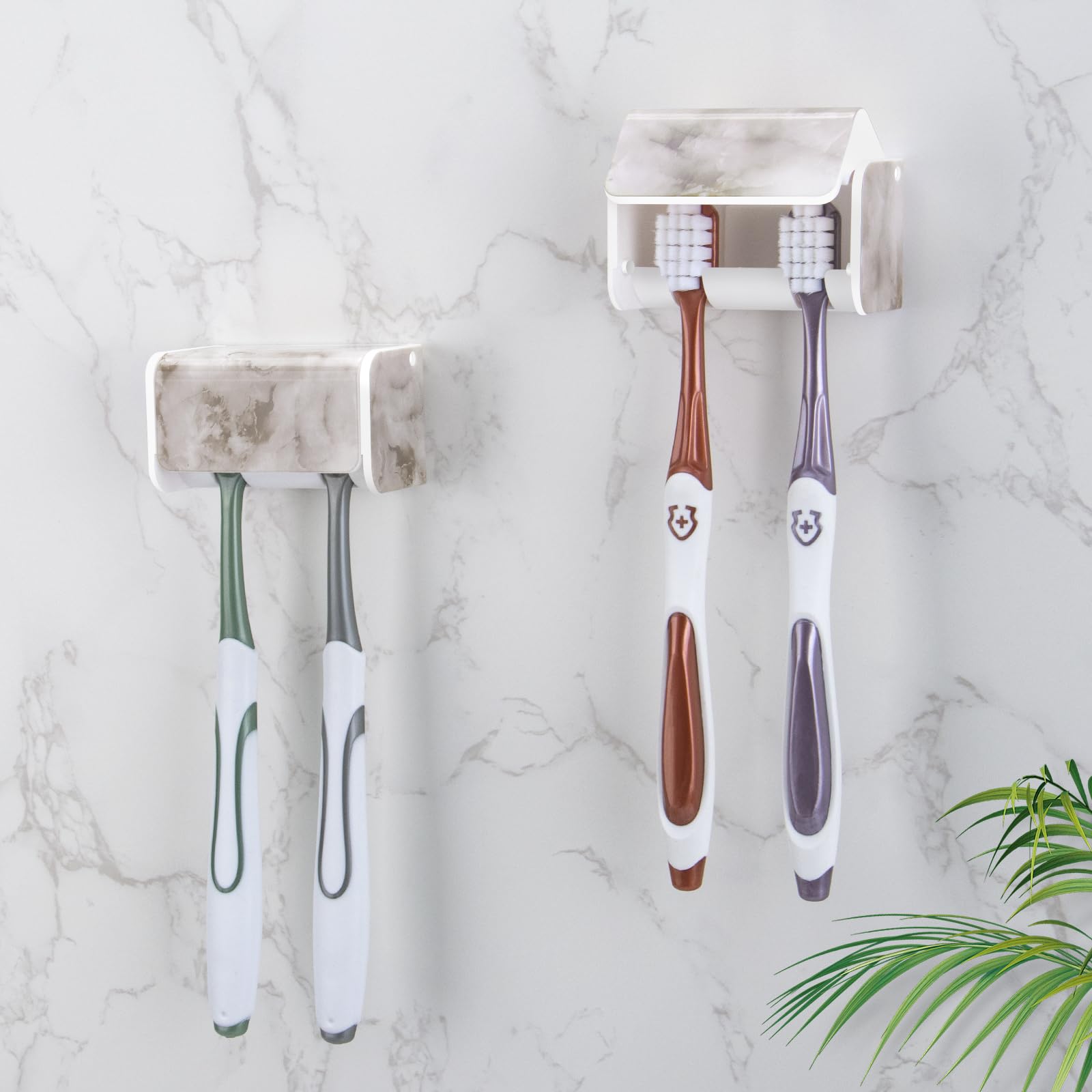 PARKMANI 2pcs Toothbrush Holders for Bathroom, Electric Toothbrush Holder Wall Mounted, Waterproof Self Adhesive Toothbrush Caddy for Family (White