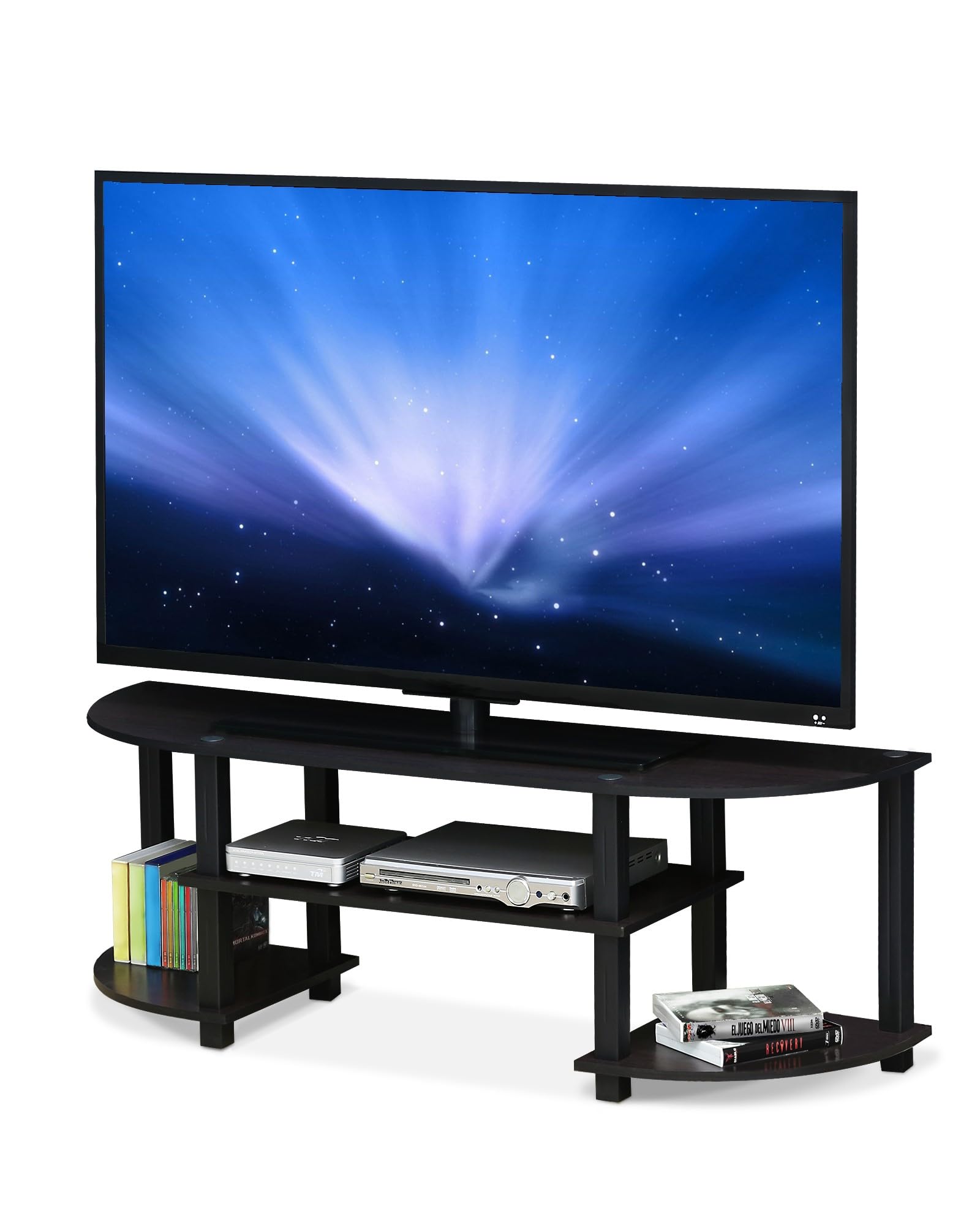 Furinno Turn-S-Tube Wide TV Entertainment Center, TV Unit, TV Stand, Dark Walnut