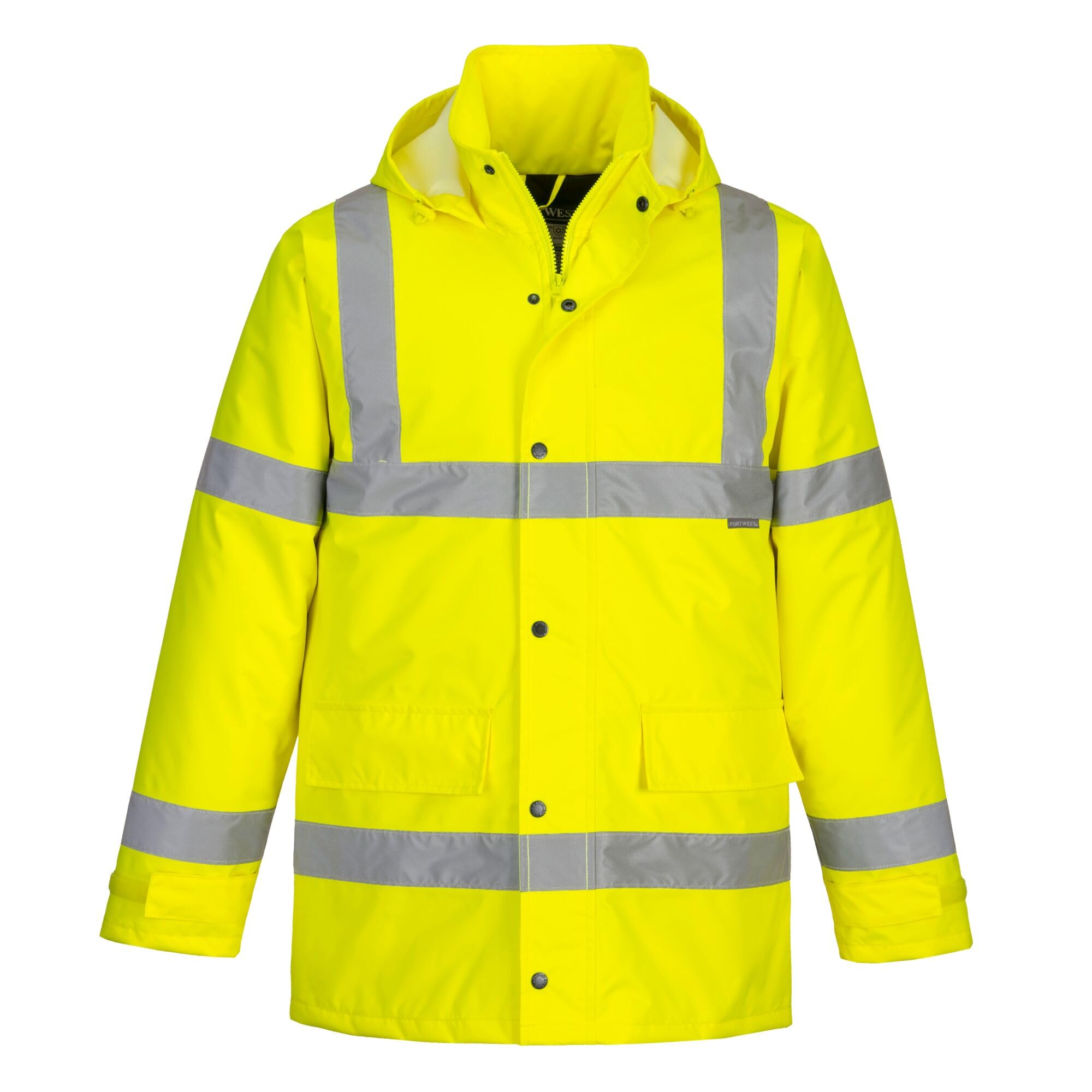 Portwest S460 Men's Winter Traffic Jacket Hi Vis Hooded Work Coat Reflective Fully Lined Zip Safety Utility Waterproof Reflective Workwear