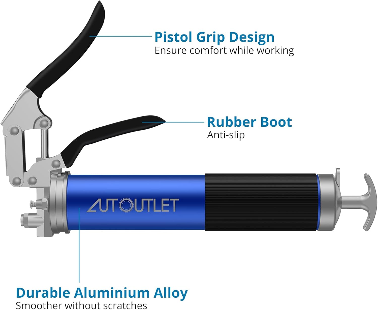 AUTOUTLET Grease Gun 6000PSI with Hose Manual Lever One-handed Grease Gun Spray Gun for 400cc Cartridges 500cc Bulk Butter Anti-slip Thicker Threaded Spring for Automotive Trailers Industrial