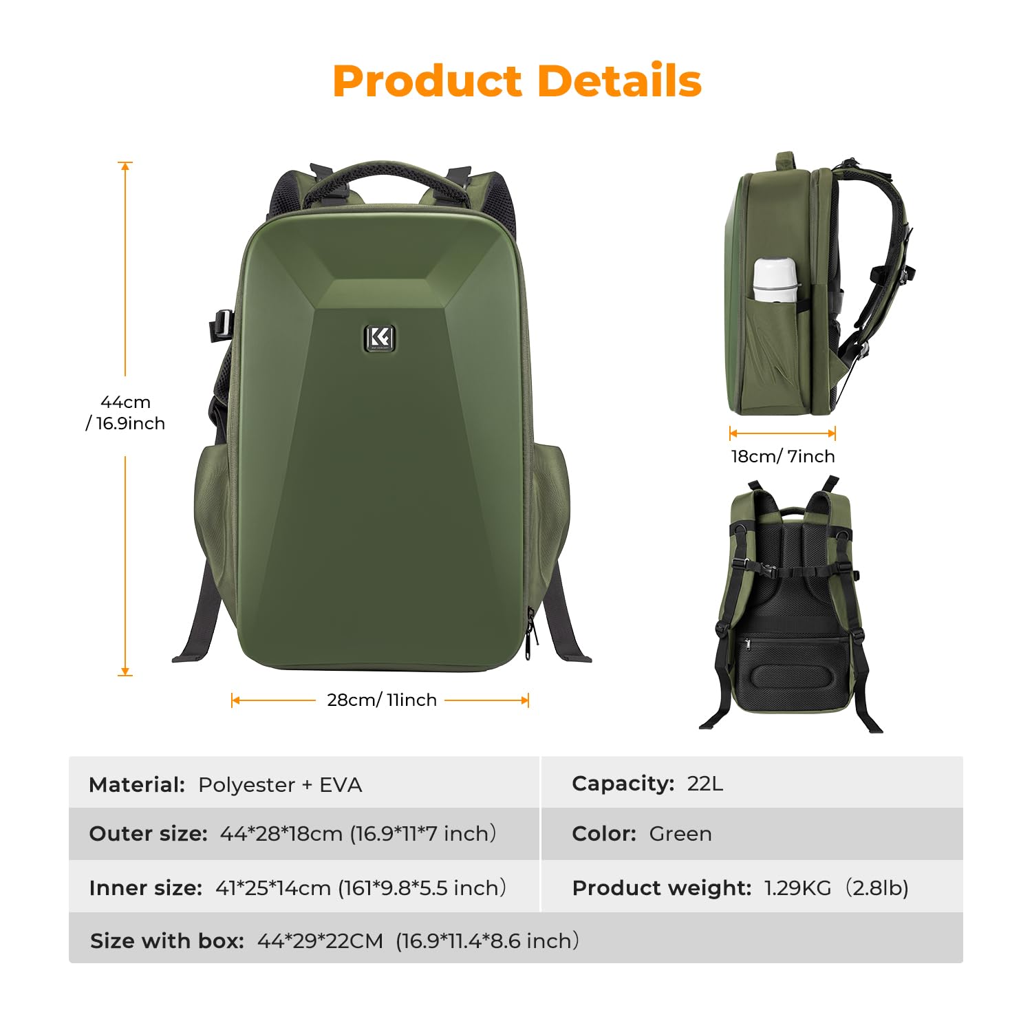 K&F Concept Camera Backpack,Hardshell DSLR Photography Camera Bag with 15-15.6 Inch Laptop Compartment Waterproof Camera Case Compatible for Canon/Nikon/Sony/DJI Mavic Drone