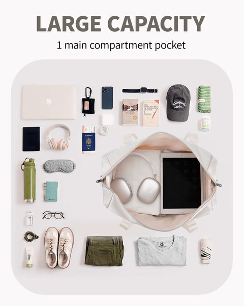 Narwey for Ryanair Cabin Bag 40x20x25 Underseat Ryan Air Bag Foladble Travel Duffel Hospital Carry on Hand Luggage Holdall Weekend Overnight Bag for Women and Men 20L (Beige with Green Straps)