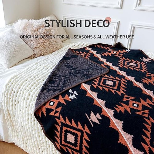 ACUSHLA Merino Wool Thorw Blanket - Warm Thick Washable Large Throw - Great Outdoor Camping Sleeping Blanket All Seasons Morocco Dark Blue 79" x63"