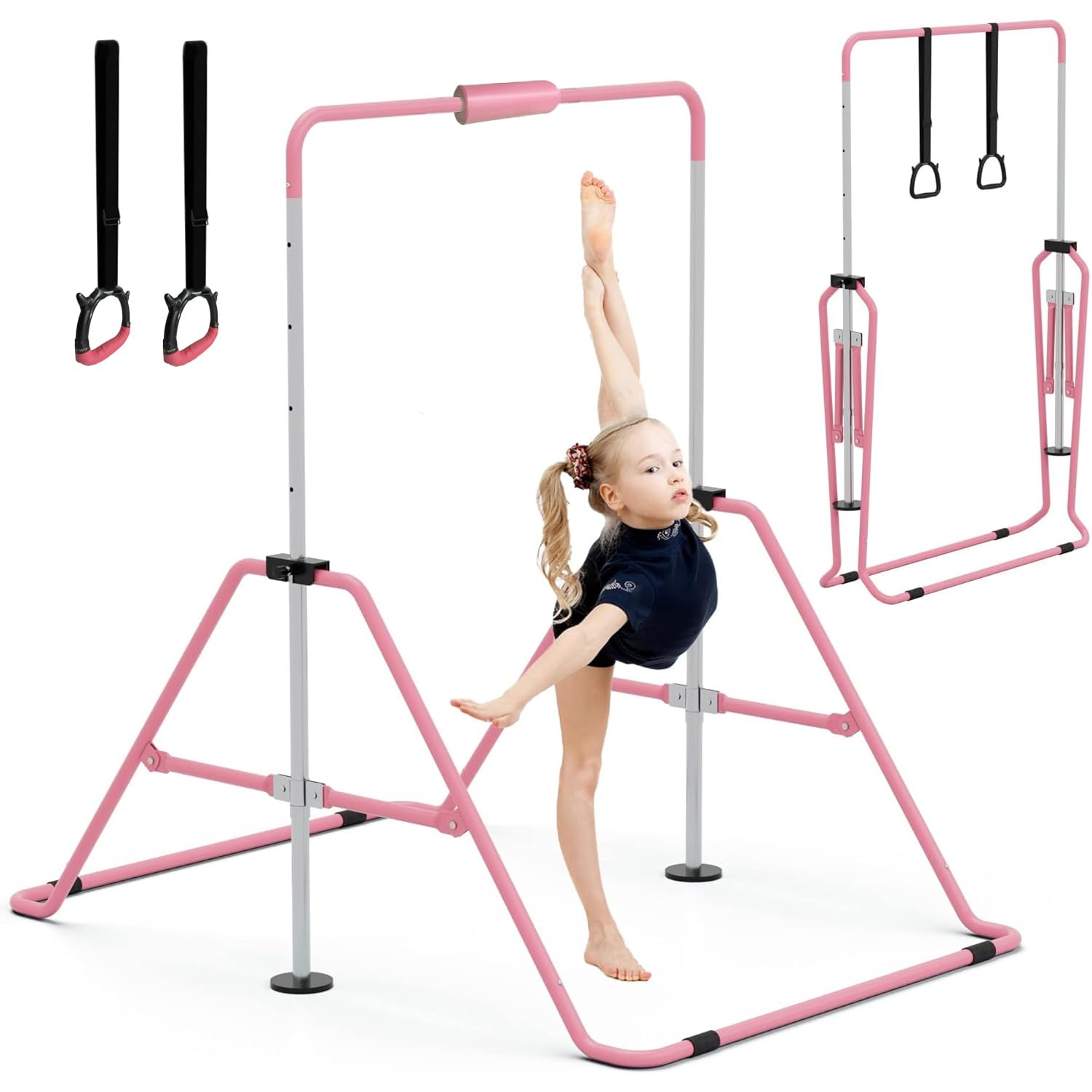 GYMMAGE Gymnastics Bars with Pad, Junior Training Kip Bar Gymnastics Equipment for Home Garden, Adjustable Height Gymnastic Folding Horizontal Bar