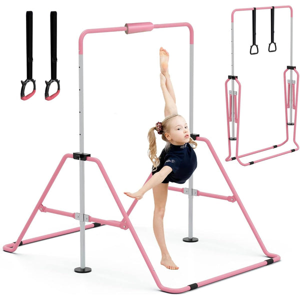 GYMMAGE Gymnastics Bars with Pad, Junior Training Kip Bar Gymnastics Equipment for Home Garden, Adjustable Height Gymnastic Folding Horizontal Bar