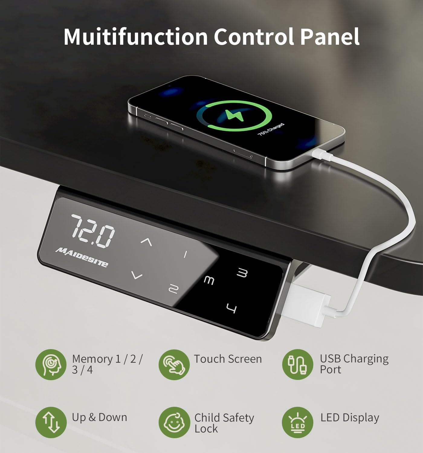 MAIDeSITe Height Adjustable Standing Desk Electric Standing Desk Sit Stand Desk Stand Up Desk with Cable Tray 120 * 60cm Desktop for Home Office