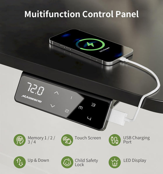 MAIDeSITe Height Adjustable Standing Desk Electric Standing Desk Sit Stand Desk Stand Up Desk with Cable Tray 120 * 60cm Desktop for Home Office