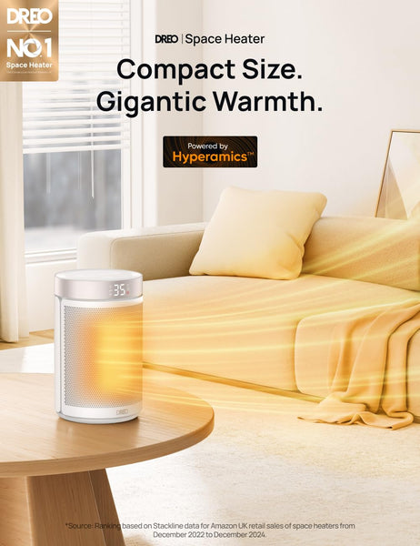 Dreo Electric Heater, 1500W Energy Efficient Space Silent Room Heater, Portable Ceramic Fan Heaters, Thermostat 3 Modes 12H Timer, Overheat & Tip Over Protection, for Bedroom, Atom 316, Gold