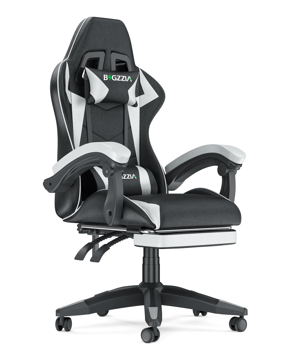 bigzzia RGB Gaming Chair with LED Lights and Ergonomic Computer Chair Reclining PU Leather High Back Video Game Chair with Headrest Adjustable Lumbar Support Linkage Armrest for Adults (Black/Grey)