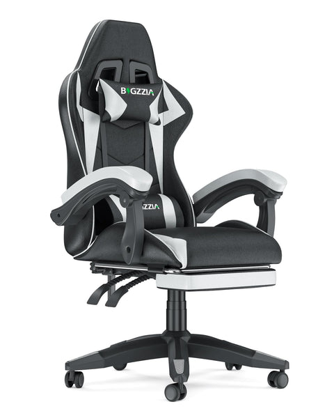 bigzzia RGB Gaming Chair with LED Lights and Ergonomic Computer Chair Reclining PU Leather High Back Video Game Chair with Headrest Adjustable Lumbar Support Linkage Armrest for Adults (Black/Grey)