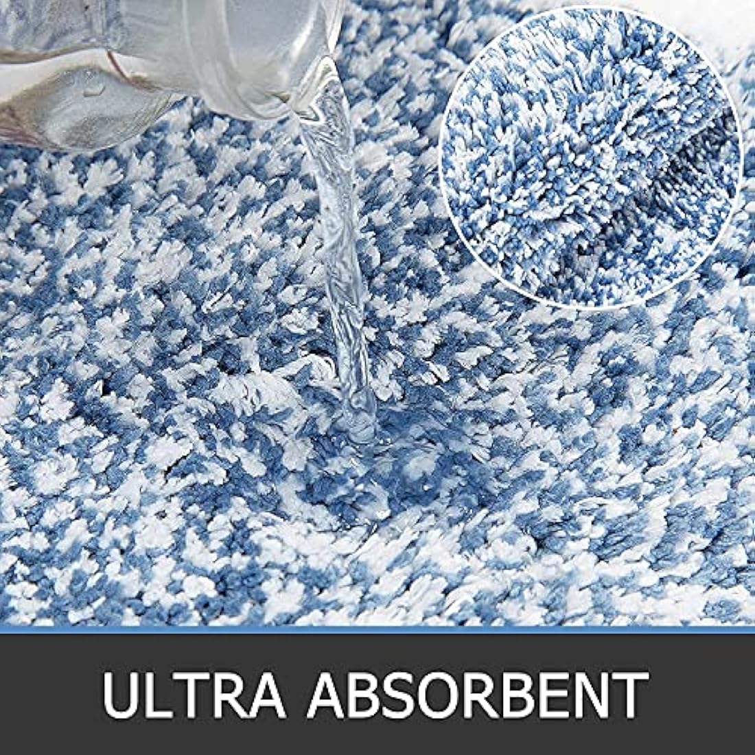 Pauwer Fluffy Bath Mat Sets 3 Piece Washable, Microfiber Non Slip Washable Bath and Pedestal Mat Sets Water Absorbent Bathroom Floor Carpet Rug Shower Rug, Blue