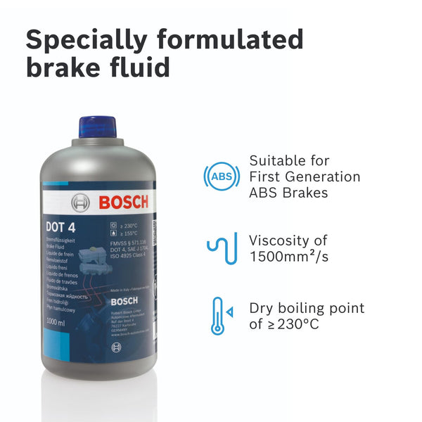 Bosch Brake Fluid DOT 4, 1 L - For Vehicles Manufactured before 2010 - Suitable for First Generation ABS Brakes