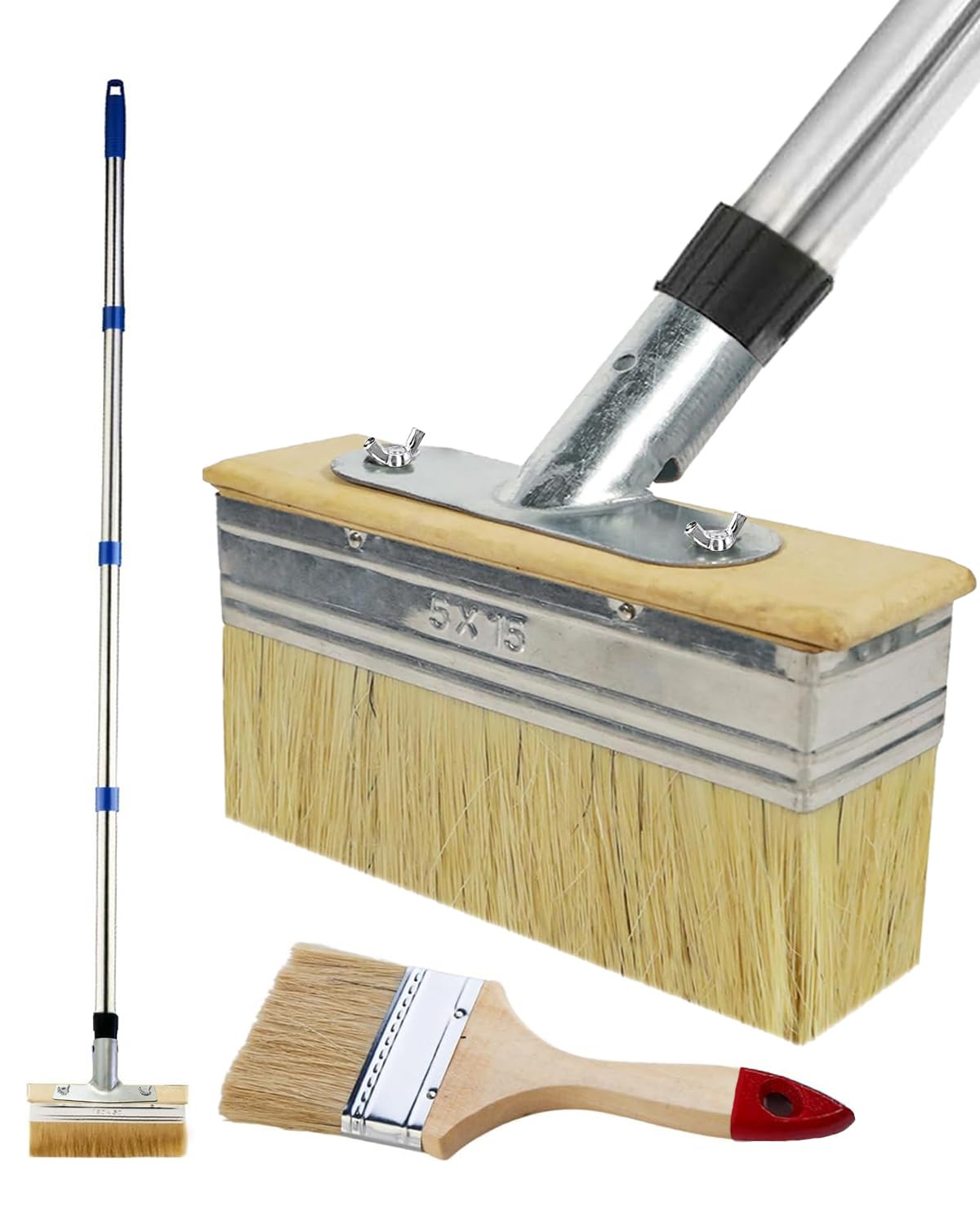 65"Long Handled Decking Paint Brush, 6"Large Paints Brush Head, For Wood Floors, Fences, Wall Furniture Decking Oil, Outdoor Floor Paints, Deck Stains And Coatings, Includes 3"Paint Brush