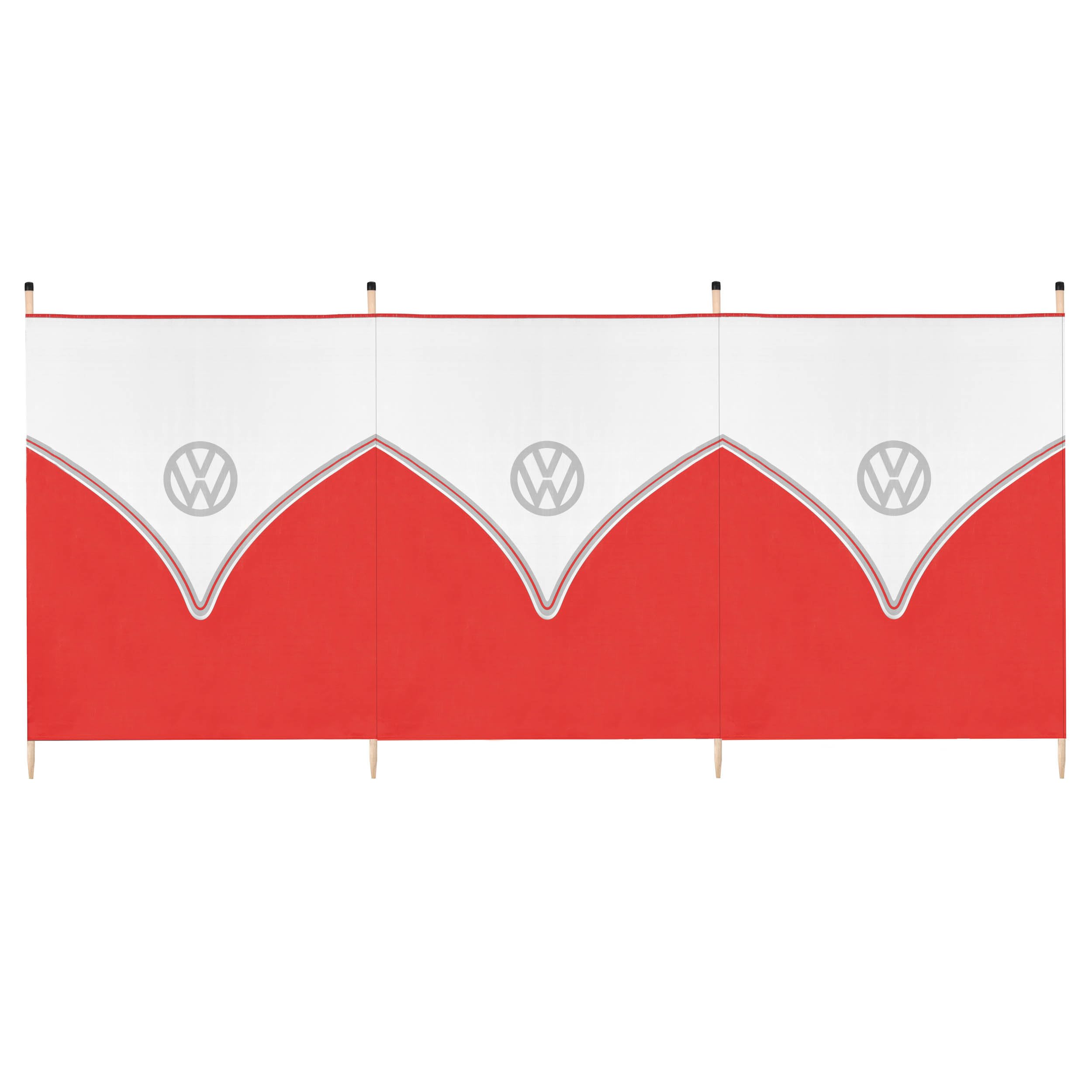 Board Masters Volkswagen Windbreak for Beach, Camping or Garden, VW 4 Pole Windbreaker Camping Sun Shade, Wooden Poles, L290cm x H120cm, Blue